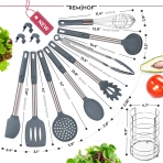 REMIHOF Silikon Mutfak Gereleri Seti (9 Para) (Koyu Gri)