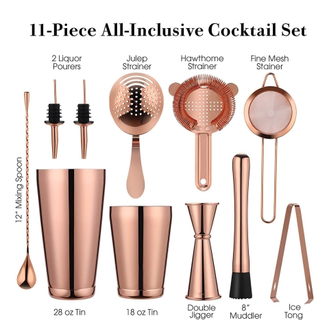 VB VINOBRAVO Boston Kokteyl Shaker Set (Rose Gold) (11 Para)