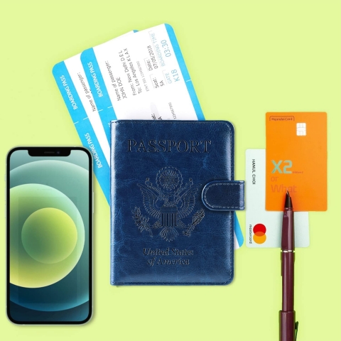 Anbelideb RFID Korumal Kadn Deri Pasaportluk (Lacivert)