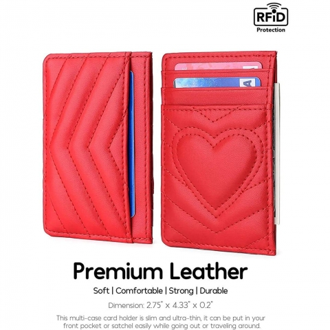 AUNER LEATHER RFID Korumal Erkek Deri Kartlk (Krmz)