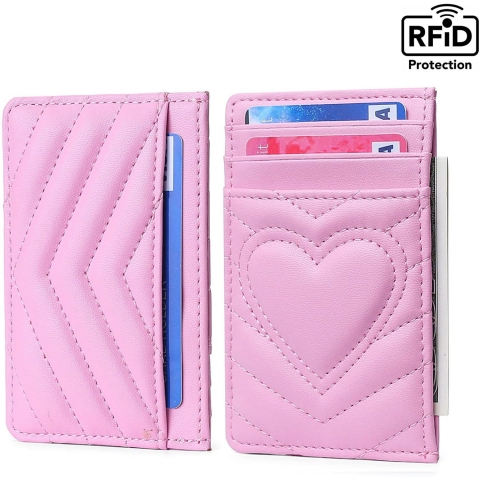 AUNER LEATHER RFID Korumal Kadn Deri Kartlk (Pembe)