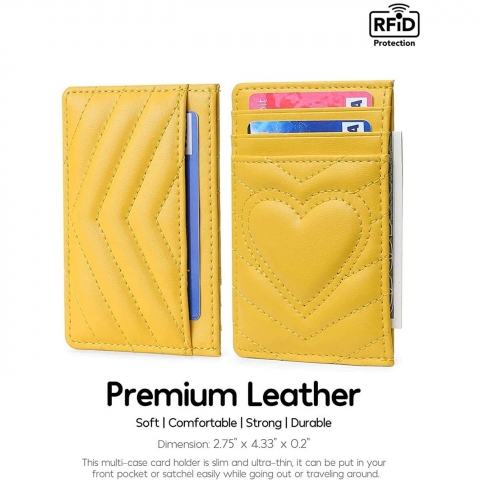 AUNER LEATHER RFID Korumal Kadn Deri Kartlk (Sar)