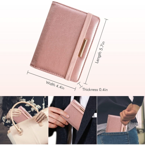 Caweet  RFID Korumal Kadn Deri Pasaportluk (Rose Gold)