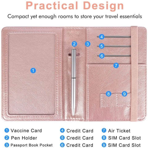 Caweet  RFID Korumal Kadn Deri Pasaportluk (Rose Gold)