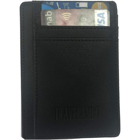 Travelambo RFID Korumal Erkek Deri Kartlk (Siyah)