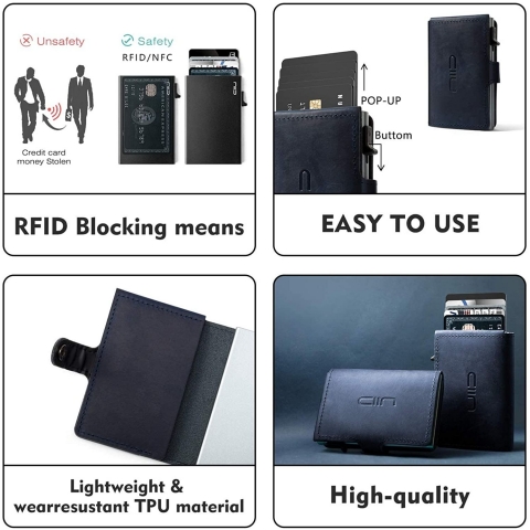 NIID RFID Korumal Erkek Deri Czdan (Mavi)