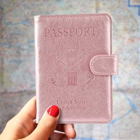 Anbelideb RFID Korumal Kadn Deri Pasaportluk (Rose Gold)