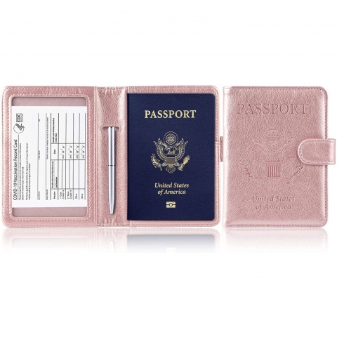 Anbelideb RFID Korumal Kadn Deri Pasaportluk (Rose Gold)