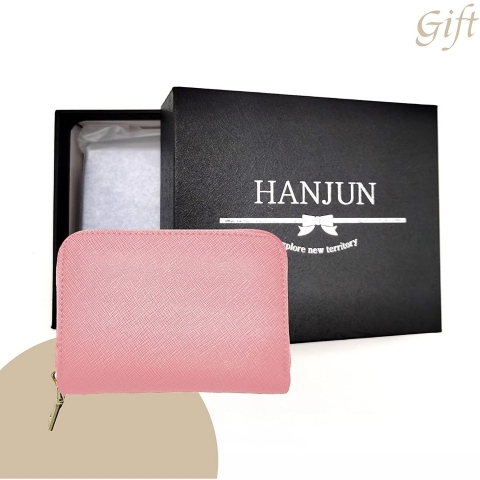 HANJUN RFID Korumal Kadn Deri Czdan (Ak Pembe)