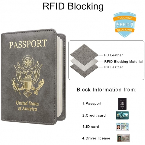 WALNEW RFID Korumal Deri Pasaportluk (Gri)