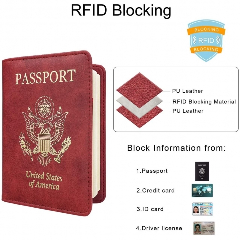 WALNEW RFID Korumal Deri Pasaportluk (Krmz)