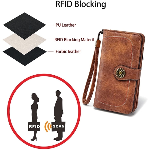 OPAGE RFID Korumal Kadn Deri Czdan(Kahverengi)