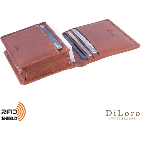 DiLoro RFID Korumal Kadn Deri Czdan (Tan Rengi)