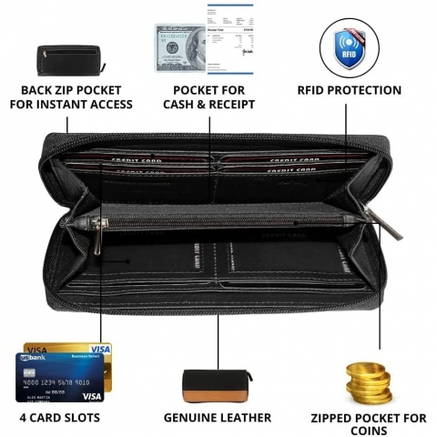 WILD HOOK RFID Korumal Kadn Deri Czdan (Siyah)