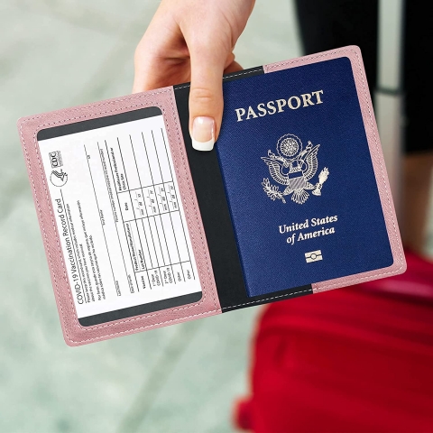 Veeskyee RFID Korumal Kadn Deri Pasaportluk (Pembe)