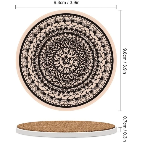 QINWEILU Seramik Bardak Altl (Mandala, 4 Adet)