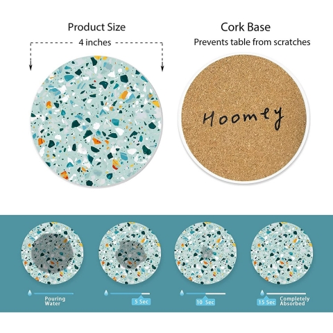 Hoomey Seramik Bardak Altl (Renkli, 6 Adet)