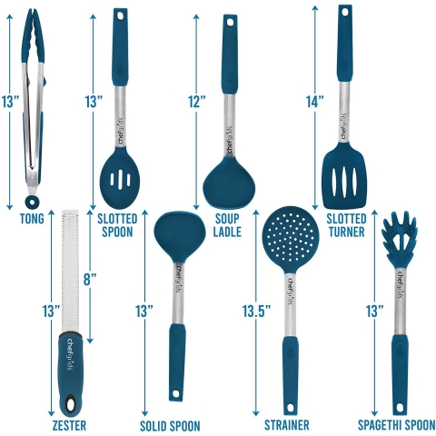 CHEF GRIDS Silikon Mutfak Gereleri Seti (8 Para, Mavi)