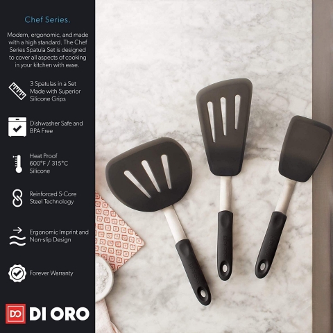 di Oro Living Chef Serisi Silikon Spatula Seti (3 Para, Siyah)