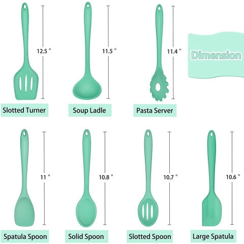 TeamFar Silikon Mutfak Gereleri Seti (7 Para, Yeil)