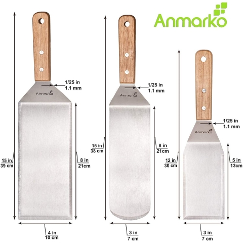 Anmarko Paslanmaz elik Spatula (3 Para, Kahve)