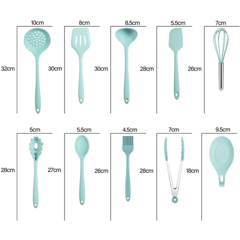 GOODLONG Silikon Mutfak Gereleri Seti (Yeil, 11 Para)