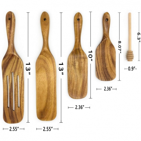 HighFun Tahta Spatula Seti(5 para, Koyu Kahverengi)