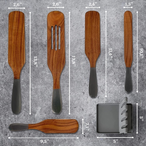 Utensil Set Tahta Mutfak Gereleri Seti (Kahverengi, 5 Para)