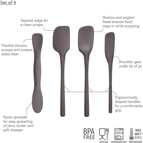 Tovolo Silikon Spatula Seti (Gri, 4 Para)