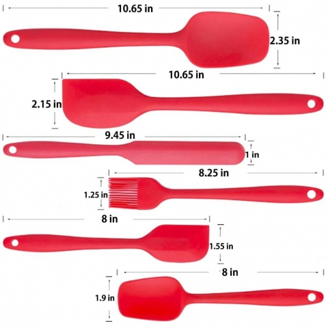 Lot-yeah Silikon Spatula Seti (6 Para, Krmz)