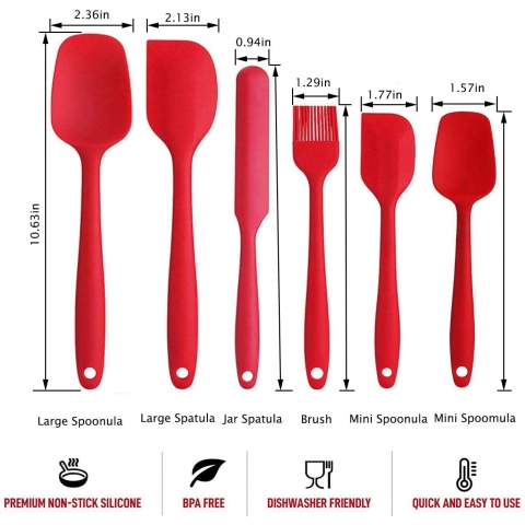 JAYCIK Silikon Spatula Seti(6 Para, Krmz)