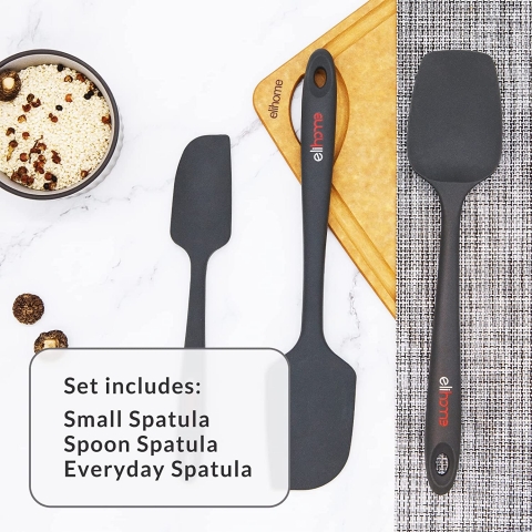 Elihome Silikon Spatula Set (3 Para, Siyah)