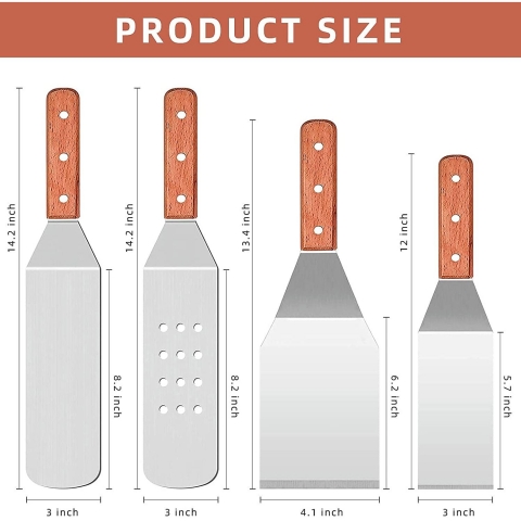 LQLMCOS Paslanmaz elik Spatula Seti (Kahverengi, 4 Para)
