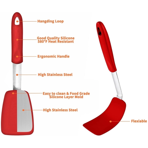 Tongjude Silikon Spatula Seti (Krmz, 3 Para)