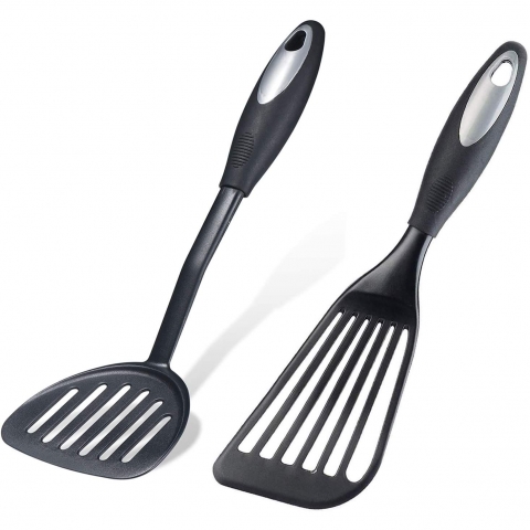 KSENDALO Silikon Delikli Spatula Set (2 Para, Siyah)