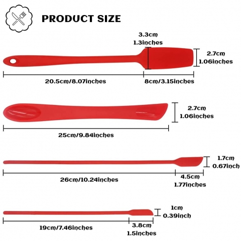 LAM Silikon Mini Spatula Seti(4 Para, Krmz)