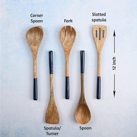 Folkulture Tahta Mutfak Gereleri Seti (5 Para, Mavi)