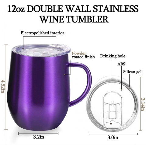 Wine Tumbler with lid and straw and Handle, FUNCUBE