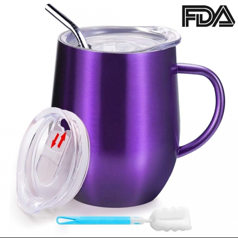 Wine Tumbler with lid and straw and Handle, FUNCUBE