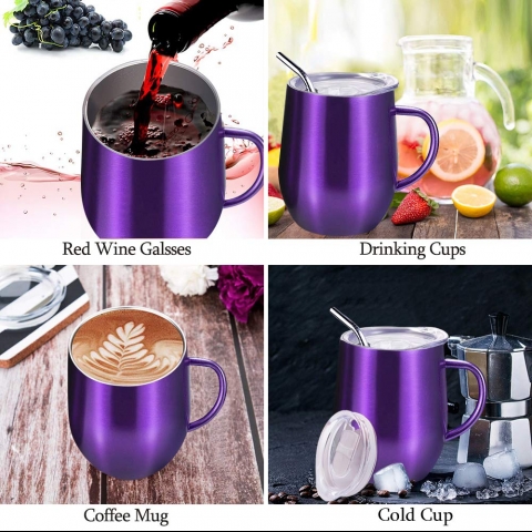 Wine Tumbler with lid and straw and Handle, FUNCUBE