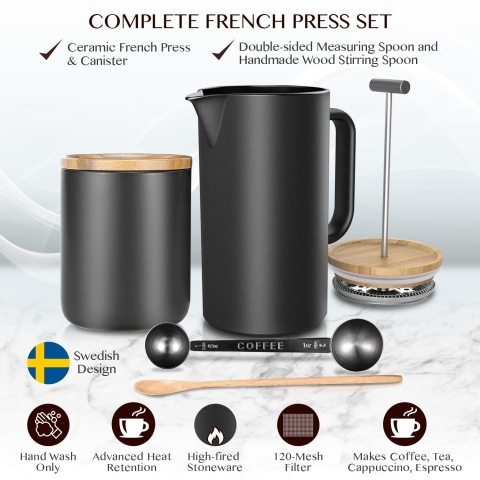 NEOCASA Seramik French Press / Kupa Seti