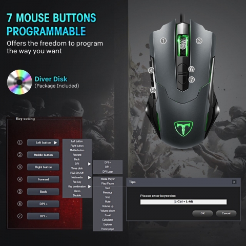 pictek gaming mouse wired 7200 dpi software download