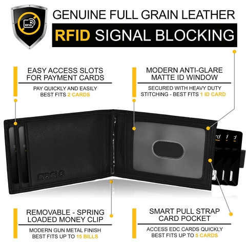 FIDELO Bifold Leather Minimalist Wallet RFID Slim Wallet for Men