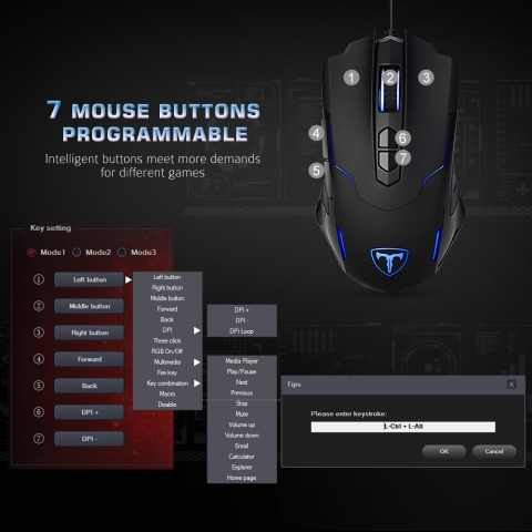 PICTEK Ergonomik Gaming Mouse Wired [7200 DPI]