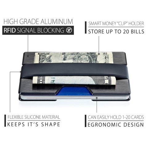 ROCO Minimalist Alminyum nce RFID Engellemeli Kartlk (Siyah)