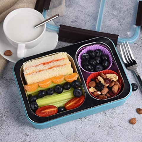 Bento Box 2 Blmeli Beslenme Kutusu (Mavi)