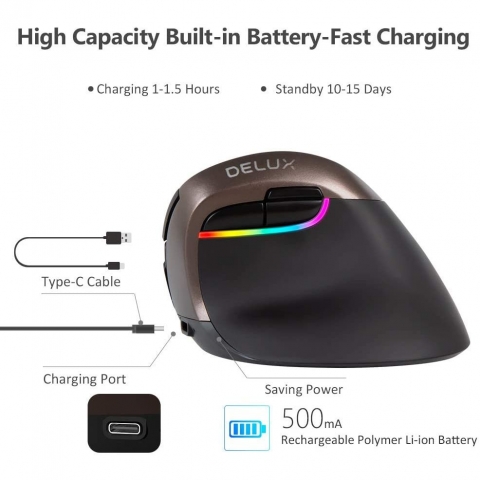 DELUX Bluetooth Vertical Ergonomik Mouse (Siyah)