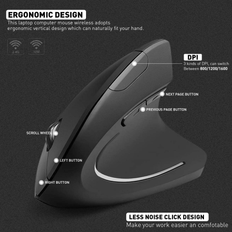 AIOMEST Bluetooth Dikey Ergonomik Mouse (Siyah)