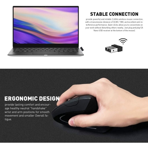 AIOMEST Bluetooth Dikey Ergonomik Mouse (Siyah)