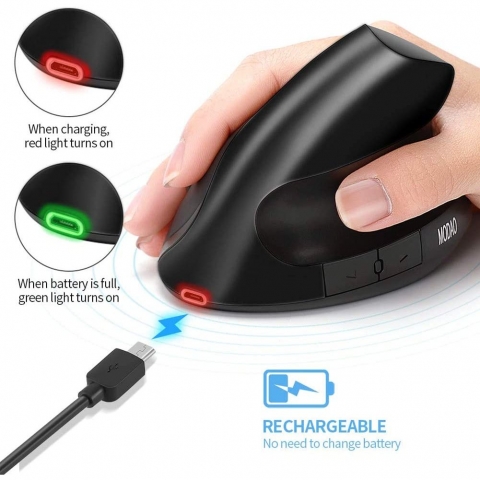 HaetFire Bluetooth Dikey Ergonomik Mouse (Siyah)